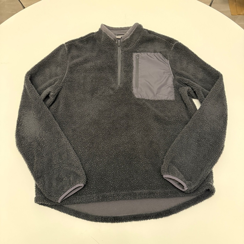 Champion Sherpa Fleece Charcoal Gray Polyester 1/4‎ Zip Pullover Mens Large